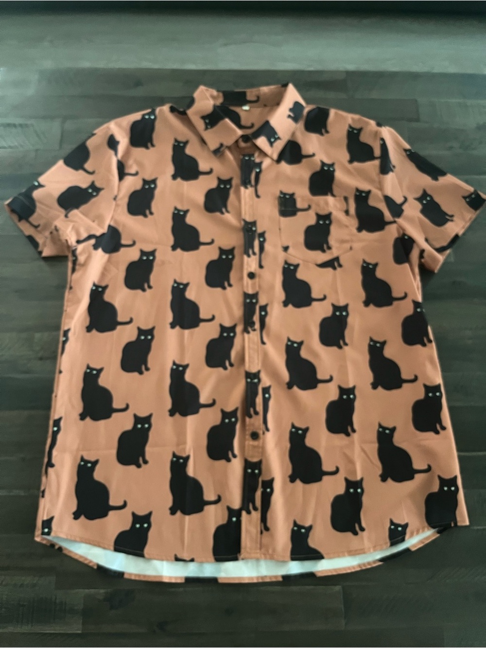 MENS HALLOWEEN CAT BUTTON SHIRT